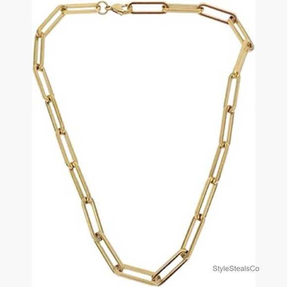 Jewelry - Thick Paperclip Chain Necklace Minimalist Chunky Titanium Gold Plated